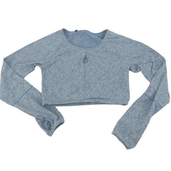 Gymshark Fleur Texture Long Sleeve Crop Blue Marled Top Knit Round Neck Size s - Picture 1 of 8
